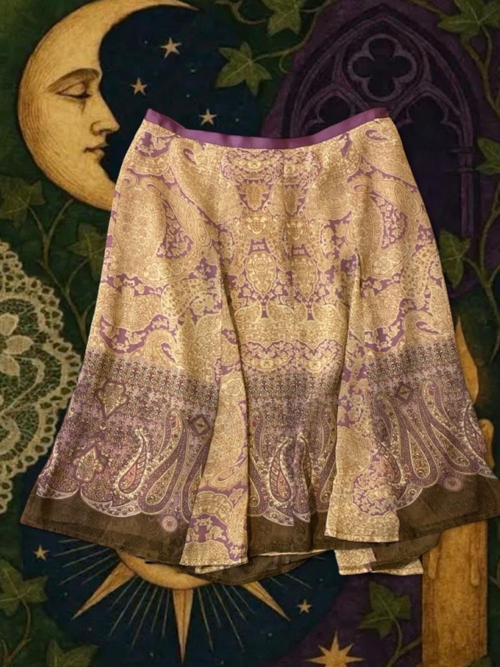Worthington Gold and Purple Paisley Flared Skirt